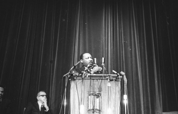 Martin Luther King Jr. speaks at Manchester in 1968.