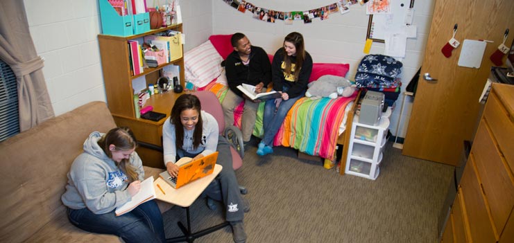 Students studying in their rooms