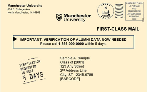Image depicts an example of the front of a postcard recently sent to MU Alumni