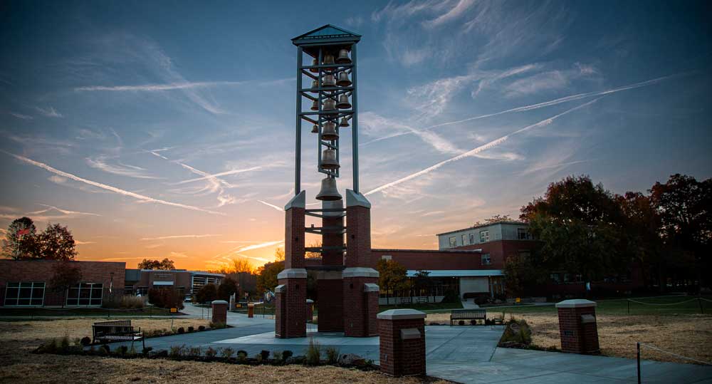 Image of the MU Chime Tower at sunset