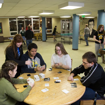 Students hanging out at Garver Hall Lobby