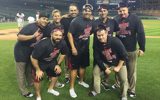 Salazar, left, and his fellow Indians athletic trainers Salazar, left, and his fellow Indians athletic trainers