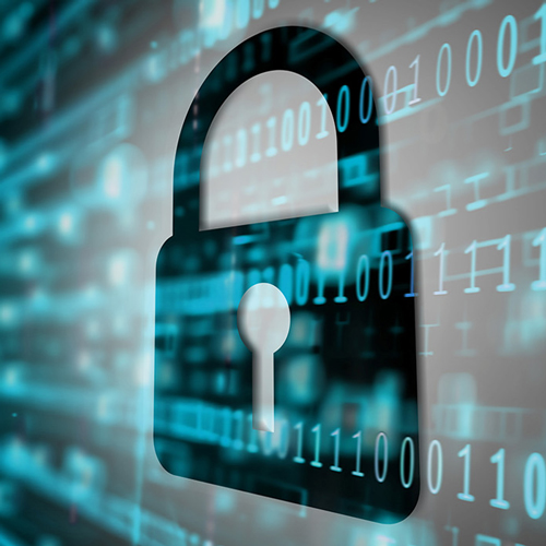Image of a lock on a binary code background.