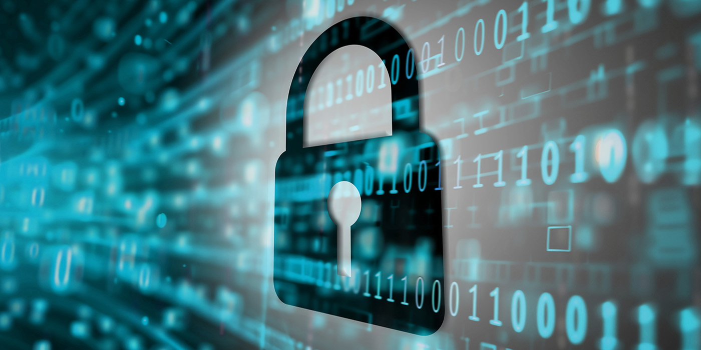 An image of a lock on a screen of binary code