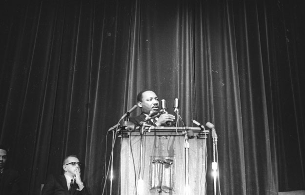 Martin Luther King Jr. speaks at Manchester in 1968. Martin Luther King Jr. speaks at Manchester in 1968.