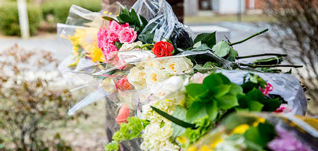 Memorial flowers at Intercultural Center