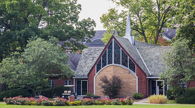 Petersime Chapel is at the south end of the mall. Petersime Chapel is at the south end of the mall.