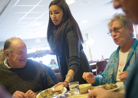 MU students volunteer at weekly community dinners in North Manchester in cooperation with local churches.