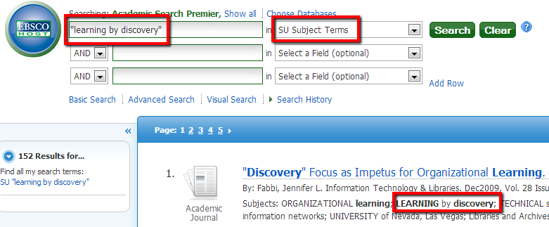 EBSCO search example