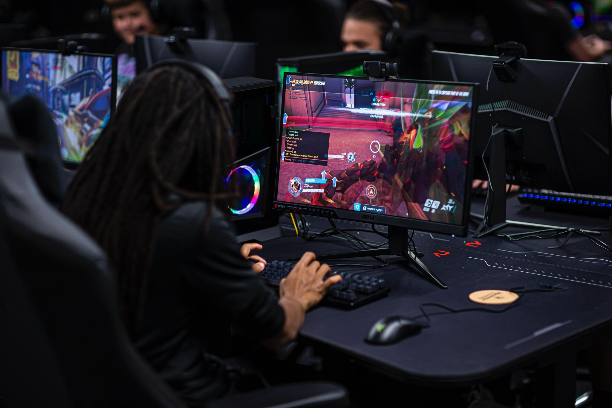 Esports student gaming with onscreen view