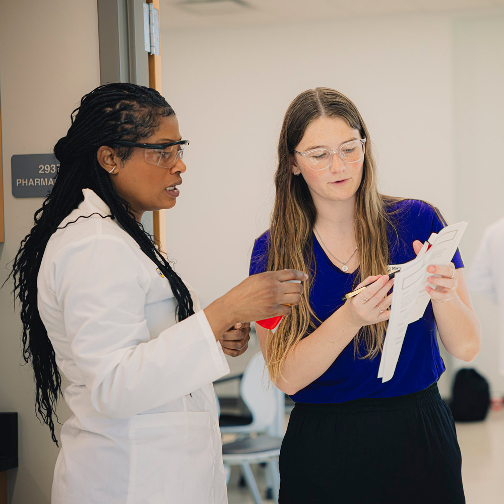 experientialLearningLab Under the supervision of MU Faculty, a student practices in the pharmacy lab.