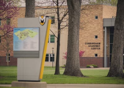 Image of the Cunningham Academic Center, which is one of the many academic buildings on campus