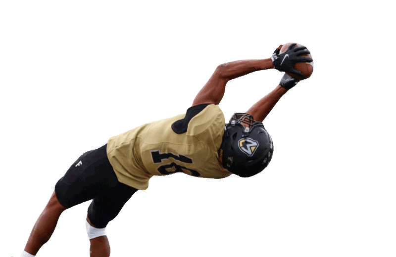 MU player dives into the endzone while catching the ball.