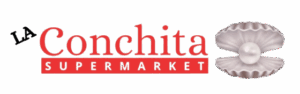 Logo for La Conchita Supermarket. Has a pearl in a shell displayed